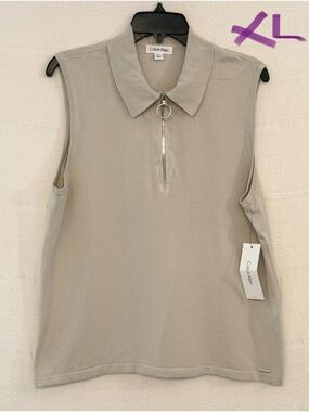 Calvin Klein Sleeveless Zip Polo Tank in Soft Gray